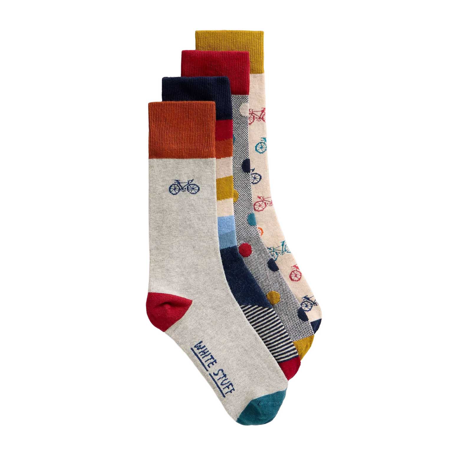 White Stuff Bike Pattern Ankle Socks - 4 Pack